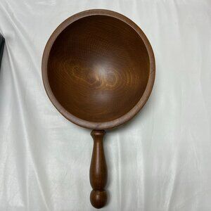 Wood Salad Bowl With Handle Farmhouse Vintage Hand Carved Natural Brown 9”wooden
